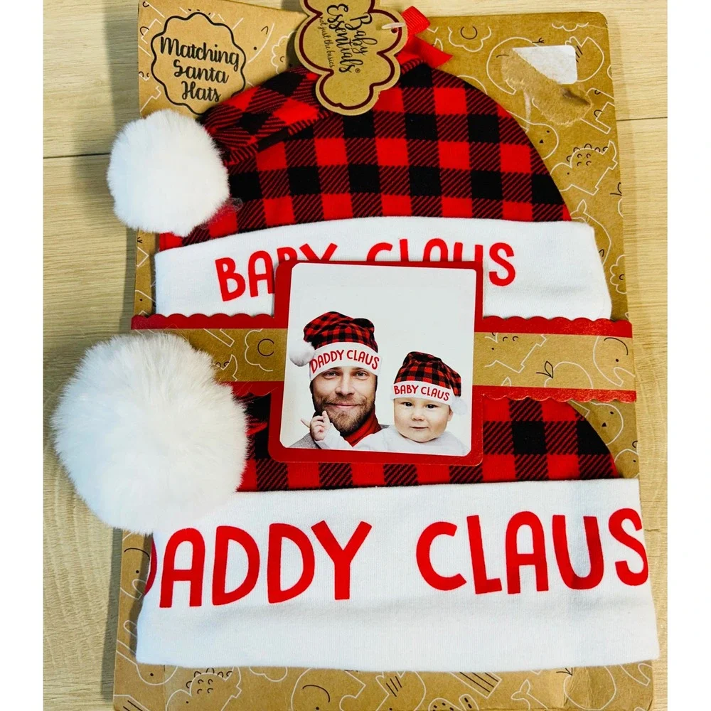 Baby Essentials Matching Santa Hats Buffalo Plaid Red Black Daddy Baby‎ NWT